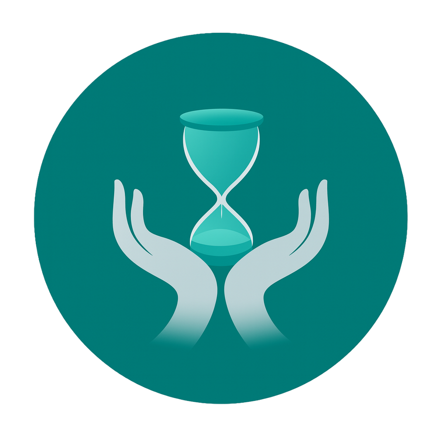 Mindful Minutes Meditation App Logo Mindful Minutes app logo featuring an hourglass held by calming hands, representing mindful time and mental wellness
