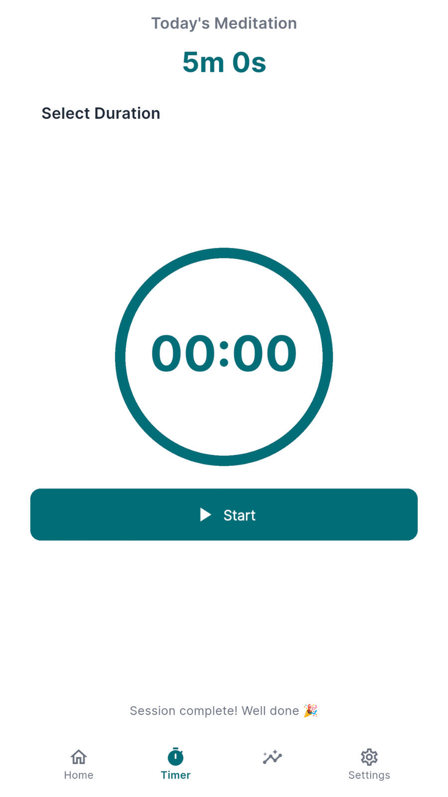 Meditation Timer Start Screen Mindful Minutes meditation timer set to begin a guided breathing session