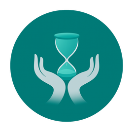 Mindful Minutes Meditation App Logo Mindful Minutes app logo featuring an hourglass held by calming hands, representing mindful time and mental wellness